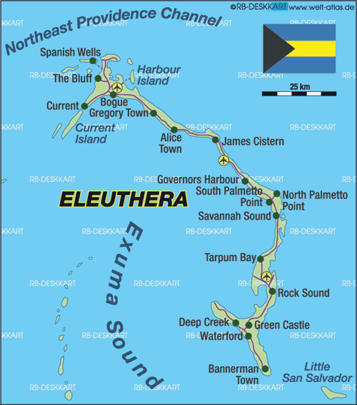 Map of Eleuthera, Bahamas